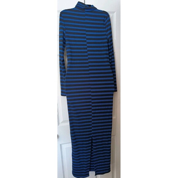 Collusion Maxi Dress Size 8 Blue Bodycon Striped Ribbed Turtleneck Long Sleeve - Picture 2 of 6
